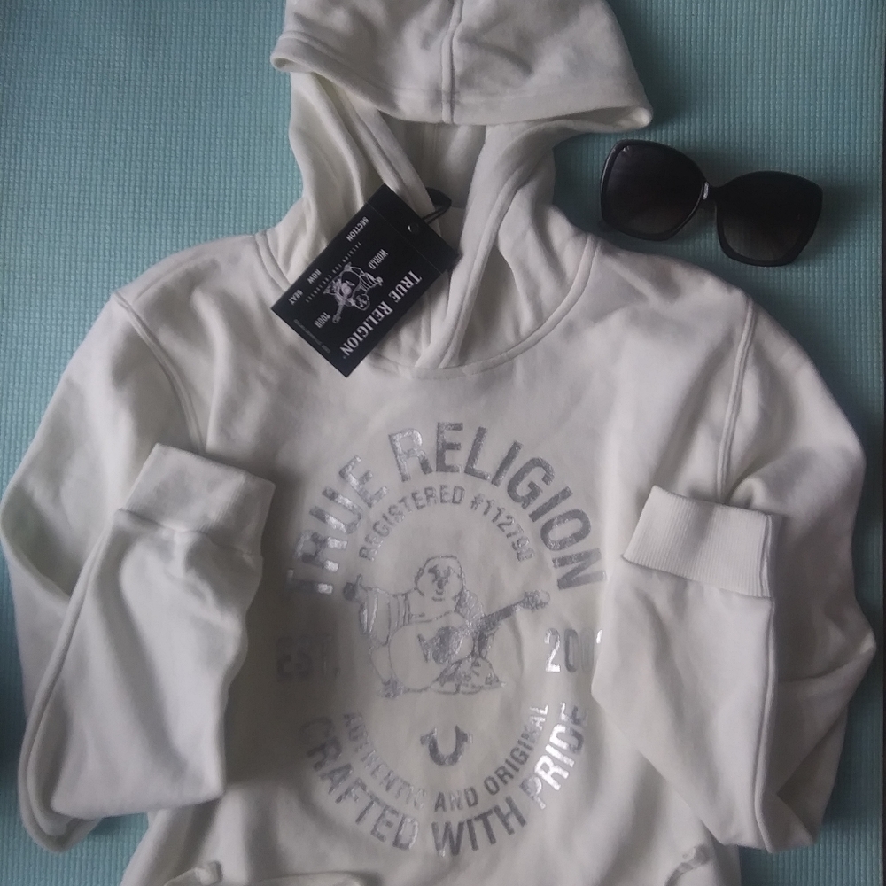 True Religion Crop Buddha Tie Front Hoodie NWT